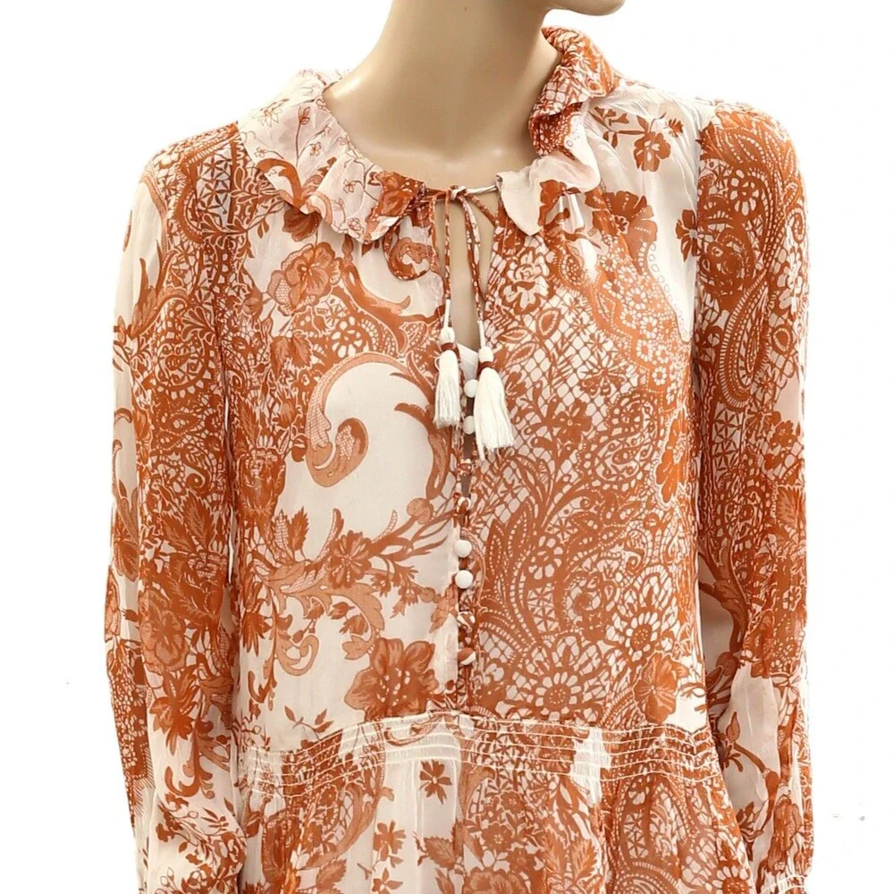 Anthropologie The Marais Printed Chiffon Mini Dress Floral Ruffle XXS 285882